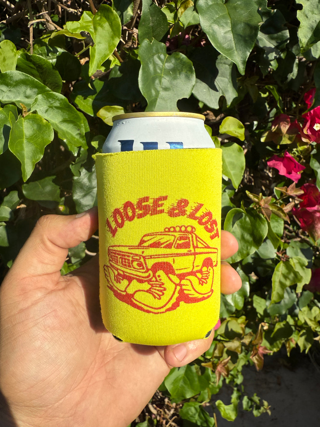 Hiking in trucks coozie